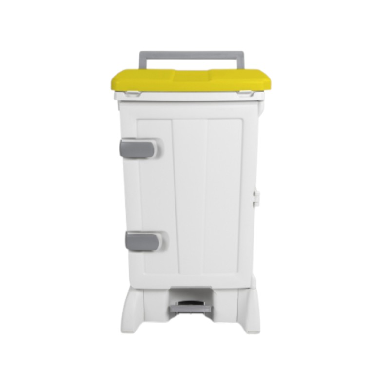 Witte afvalbak 90 l - Met pedaal en gele deksel - Open-Up